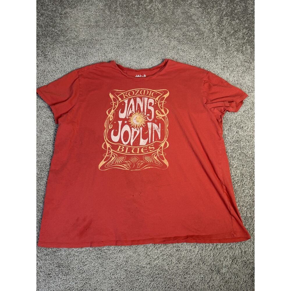 Janis Joplin Shirt Womens 2XL Red Graphic Crew Neck Short Sleeve Tagless